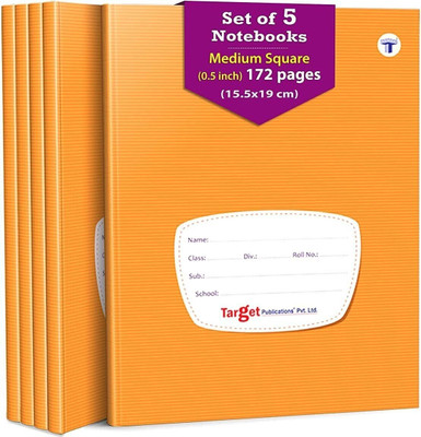 Target Publications Medium Square Ruled Notebooks | Square 0.5 inch | 172 Pages Jumbo Size | Hard Brown Cover | 15.5 cm x 19 cm Approx | Maths Exercise Small Grid Notebooks | Pack of 5 Books | GSM 60 Regular Notebook Ruled 860 Pages(Brown, Pack of 5)