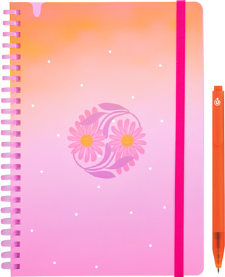 Doodle Soft Spiral Wiro Notebook With Stylish Pen, A5 Notebook Ruled 160 Pages(Pink & Orange)