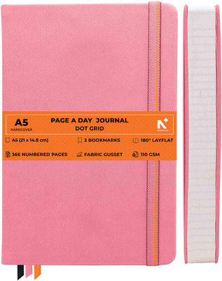 NEORAH 368 Pages-110 Gsm |PAGE A DAY Dot Grid Notebook Journal |Back Pocket|3 Book Mark A5 Journal Dotted 368 Pages(Pink)