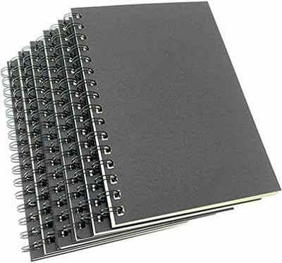 TWONE Spiral Notebook, College Ruled Thick Kraft Paper Hardcover Wirebound Notepad A5 Notebook Ruled 160 Pages(Black, Pack of 6)