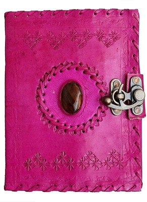 KRISHNA HANDICRAFTS One stone Leather Journal Diary Leather Diary Journal/Notebook A5 Diary Plain 100 Pages(Pink)
