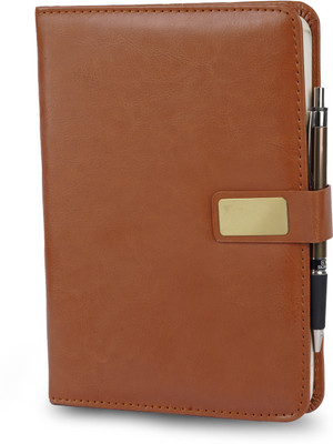 Erminio Palamino Solid Design Thermal Cover Note book with Pen | Calendar & Month Planner Pages | A5 Notebook Ruled 80 Pages(Brown)