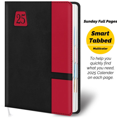 Abstract Collection Sunday Full Page Executive Diary with Excellent Design B5 Diary Single Rule 400 Pages(Black , Red)