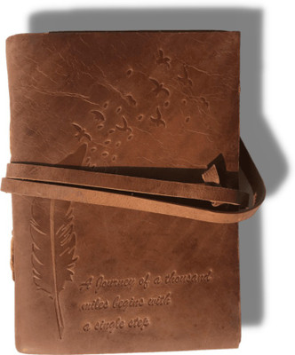 Shah Handicrafts Leaf Design Leather Journal A5 Journal Plain 100 Pages(Brown)