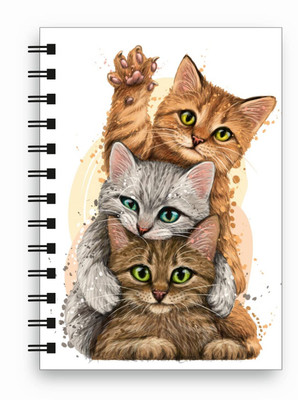 EVA RETAIL Three Cat Playing Spiral Wire Bound Notebook A5 Notebook Unruled 160 Pages(Multicolor)