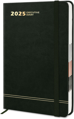 Jhingalala Hard Bound Leather Cover Executive Diary 2025 with Dates and Monthly Planner A5 Diary Ruled 344 Pages(Green)