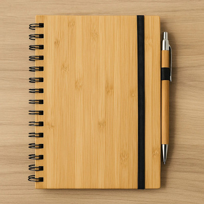 Trino Bamboo Dairy With Pen A5 Notebook Ruled 164 Pages(Beige)
