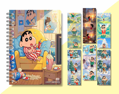 craft maniacs 2024 SHINCHAN DIARY & 6 FREEBIE BOOKMARKS A5 Desk Planner RULED 160 Pages(Multicolor)