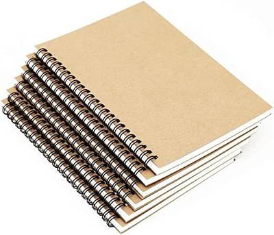TWONE 6 Pack Brown cover Spiral Notebook, Ruled Subject Notebooks,lined Thick paper A5 Notebook Ruled 100 Pages