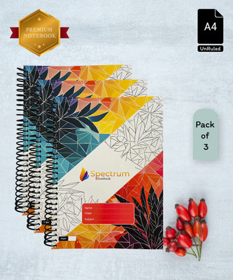 GARGANDASSOCI SPECTRUM A4 Notebook PLAIN AND UNRULLED 180 Pages(Red, Pack of 3)
