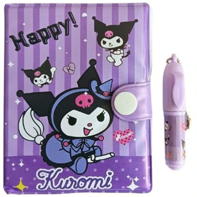 Gold Leaf Kuromi Theme Small Pocket-size A7 Diary Single Rule 110 Pages(Purple)