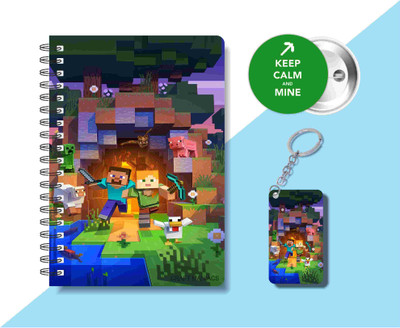 craft maniacs MINECRAFT DIARY & ONE KEYCHAIN & BADGE A5 Notebook RULED 120 Pages(Multicolor)