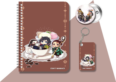 craft maniacs demon s DIARY + keychain + badge A5 Notebook RULED 160 Pages(Multicolor)