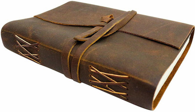 DI-KRAFT Leather Diary Writing Notebook Antique Handmade Leather Bound Daily Notepad for Men and Women Unlined Paper,Travel Diary and Notebooks A5 Diary Unruled 200 Pages(Brown)