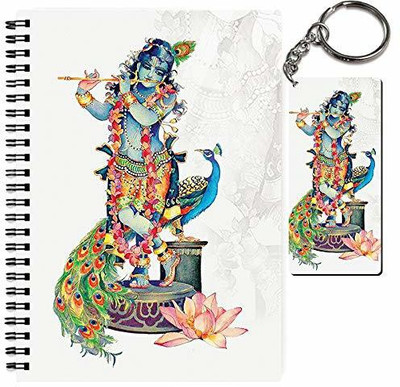 craft maniacs A5 NOTEBOOK + KEYCHAIN COLLECTION A5 Note Book RULED 160 Pages(SHREE KRISHNA WITH PEACOCK A5 NOTEBOOK + FREE WOODEN KEYCHAIN)