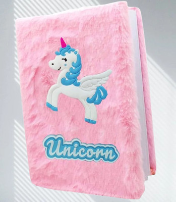 MAVB Fluffy Fur Unicorn Diary | Soft Plush Notebook A5 Diary SINGLE 80 Pages(Pink)