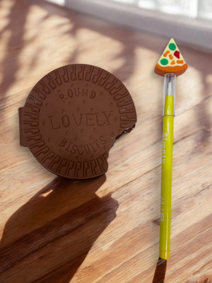 APNISTATIONERY Kids Chocolate Biscuit Diary With One Pizza Pen Regular Notebook 110 Pages(Brown::Yellow)