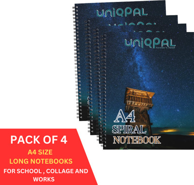 UNIQPAL Set of 4 A4 Notebook UNRULED 200 Pages(Multicolor, Pack of 4)