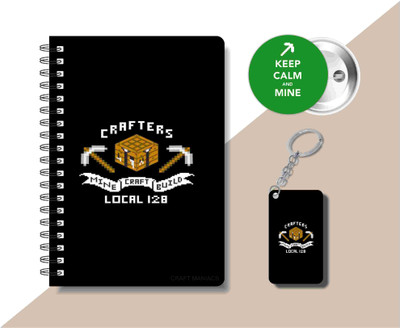 craft maniacs MINECRAFT DIARY & ONE KEYCHAIN & BADGE A5 Notebook RULED 120 Pages(Multicolor)