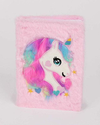 MAVB Girls’ Plush Unicorn Diary – Fluffy Cover with Stars & Hearts A5 Diary SINGLE 80 Pages(Pink)