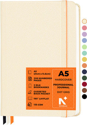 NEORAH - 208 Pages - 135 gsm | PRO SERIES Journal - Hardcover Ruled Notebook A5 Journal DOTTED 208 Pages(Beige)