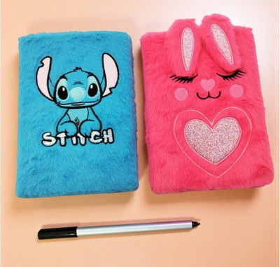 Eclet 2pcs Soft Cute Fur Diary for Girls/boys Personal Diary A5 Diary Furry Diary for Girls Fur Cover Notebook with Ruled Page 80 Pages(Multicolor)