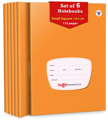 Target Publications Small Square Notebooks| Math Copy |Square 0.9 cm|18x24 cm|GSM 58 B5| Pack of 6 Regular Notebook Ruled 172 Pages(Brown, Pack of 6)