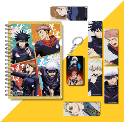 craft maniacs 2024 JUJUTSU KAISEN DIARY ,6 FREEBIE BOOKMARKS & ONE WOODEN KEYCHAIN A5 Notebook RULED 160 Pages(Multicolor)