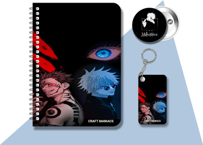 craft maniacs JUJUTSU DIARY & ONE KEYCHAIN & BADGE A5 Diary RULED 120 Pages(Red)
