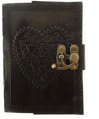 KRISHNA HANDICRAFTS Heart Embossed Handmade Vintage Antique Notebook Gift for Men Women A5 Diary unruled 100 Pages(Black)