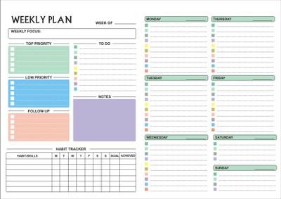 Greeshma Weekly Planner Undated To Do List Notepad Organizer Writing Pad for Home, Office A4 Planner Ruled 50 Pages(Multicolor)