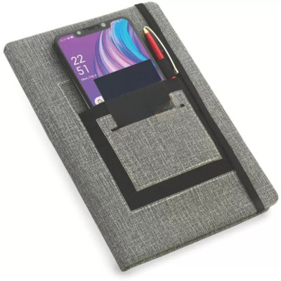 FINARO A5 Notebook with Mobile Pocket, Card Holder Pocket & Pen Loop A5 Note Book Ruled 200 Pages(Grey)