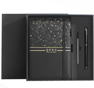 HASTHIP Star Golden PU Emboss A5 Planner Ruled 200 Pages(Black)