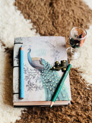 NIZAM HANDCRAFT Peacock cardboard Printed Diary Notebook With Lock Clasp For Gift/Office A5 Diary 200 200 Pages(Multicolor)