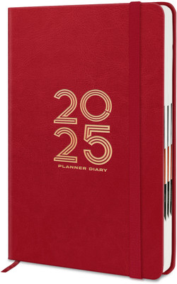 Jhingalala Hardbound Leather Cover New Year Diary 2025 with Dates and Monthly Planner 2025 A5 Diary Ruled 344 Pages(Red)