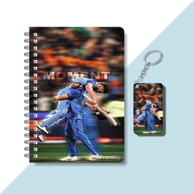 craft maniacs CRICKET 2025 DIARY & WOODEN KEYCHAIN A5 Notebook RULED 160 Pages(Blue)