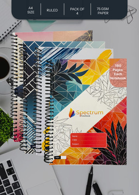 SPECTRUMNOTEBOOK Spiral Notebook A4 Notebook Ruled 180 Pages(Multicolor, Pack of 4)