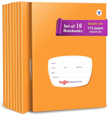 Target Publications Double Line Notebooks | 172 Pages | Small Two Line Copy | 18x24 cm | Set of 16 A5 Notebook Two Line 172 Pages(Brown, Pack of 16)