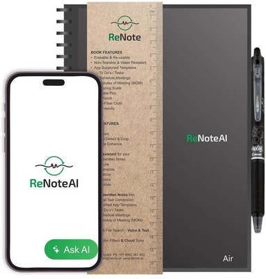 Renote Air - Smart Reusable Notebook with AI Assistance A5 Notebook Ruled 48 Pages(Black)