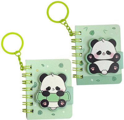 Tera13 Keychain Mini Diary For Girls, Panda Notebook Diary For Kids, Pocket Diary A3 Notebook Ruled 80 Pages(Green, Pack of 2)
