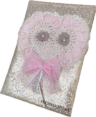 TECHNOCHITRA Unique Handmade Frill Glitter Diary Notebook with White Beads A5 Notebook Single 90 Pages(Gold)