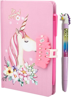 rashi Secret Personal Lock Dairy with 3D Gel Pen (RANDOM COLOUR AND DESIGN) A5 Diary SINGLE RULE 50 Pages(Multicolor)
