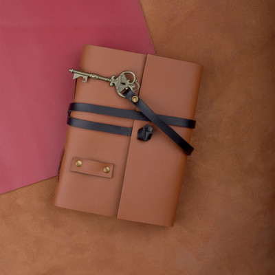 NIZAM HANDCRAFT handcrafted leather diary A6 Diary plain 200 Pages(Tan, Black)