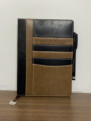 MAGPIE A5 Size Brown Black With Pen and Card Holder Slot Notebook LeatherCover Material Regular Note Book Ruled 200 Pages(Brown Black)