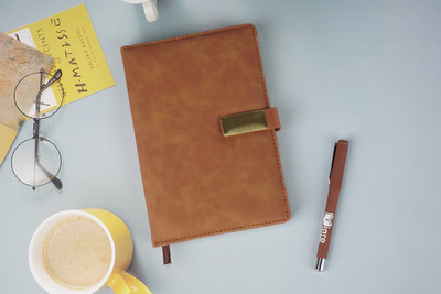Diaro Executive Diary with Magnetic-Close Imported PU Hardcover Journal with Bookmark A5 Notebook Ruled 224 Pages(Tan)