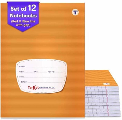 Target Publications Small Notebooks Four Line (172 Ruled Pages) | Soft Brown Cover | 18 cm x 24 cm Approx | Red and Blue Line Writing Practice Books with Page Numbers | Pack of 12 Books | GSM 58 Regular Notebook Ruled Pages 2064 Pages(Brown, Pack of 12)
