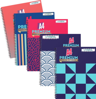 UNIQPAL Spiral-Bound Ruled Notebook, A4 Notebook Ruled 200 Pages(Multicolor, Pack of 5)