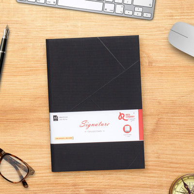 Red Cherry Signature Collection Acid-free Long Life Paper 80 GSM Natural Shade PU Hardbound A5 Notebook Ruled 200 Pages(Black)