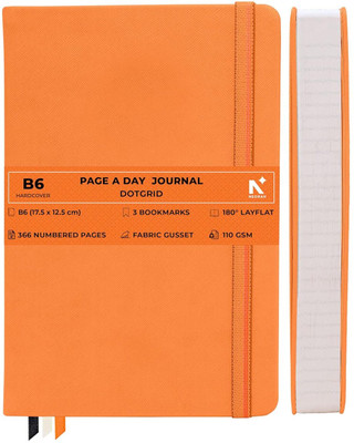 NEORAH 110 GSM | B6 PAGE A DAY JOURNAL (17.5 X 12.5 cm) | Back Pocket |3 Silk Book Mark B6 Journal DOT GRID 368 Pages(Orange)