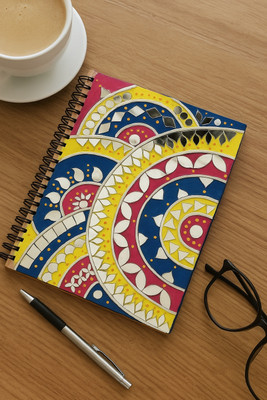 Indika Artisans Rectangular wooden waterproof base lippan art Regular Diary Unruled 50 Pages(Yellow, pink and blue)